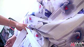 Japanese Woman in Kimono Sucks Cock Outdoors Uncensored! What a Wild Scene!