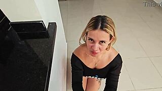 My best friend's horny wife sneaks a quick suck while he's away