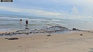 Unexpected Twist as Playful Banter Turns into Intense Group Action on a Crowded Beach with Ripped Clothes and Dripping Cum
