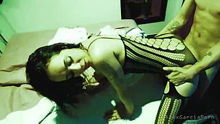 Don't you love watching this young Venezuelan couple fuck hard in black and white bedroom scene?