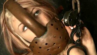 Oh man, check out this chained-up cutie in cosplay getting all dirty with her shaved pussy solo 😏