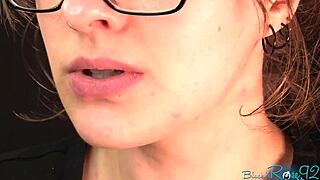 whispered dirty talk from brunette milf in glasses guides your handjob with natural tits in pov